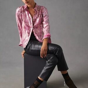 Pilcro Anthropologie Pink Sequin Blouse Button Down Shirt Small